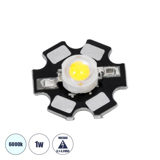 73740 High Power Star LED - Υψηλής Ισχύος Star LED 1W DC 3.2V Ψυχρό Λευκό 6000K Φ2 x Υ0.6cm - 2 Χρόνια Εγγύηση