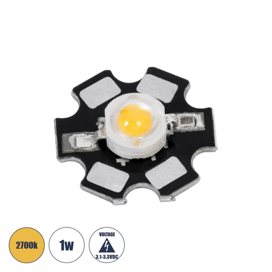 73743 High Power Star LED - Υψηλής Ισχύος Star LED 1W DC 3.2V Θερμό Λευκό 2700K Φ2 x Υ0.6cm - 2 Χρόνια Εγγύηση