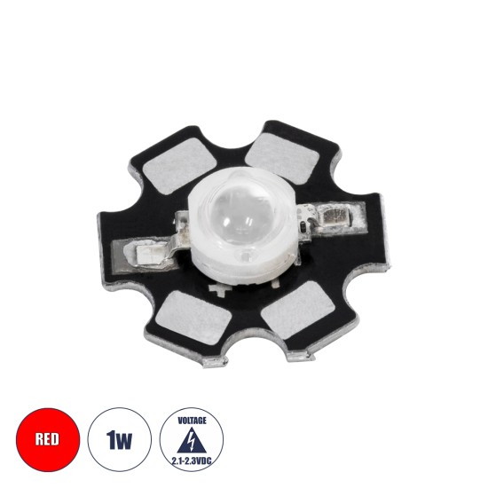 73746 High Power Star LED - Υψηλής Ισχύος Star LED 1W DC 3.2V Κόκκινο Φ2 x Υ0.6cm - 2 Χρόνια Εγγύηση