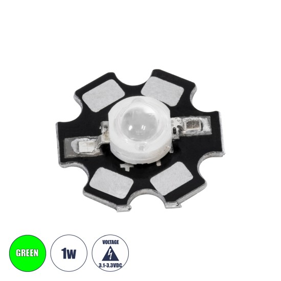 73749 High Power Star LED - Υψηλής Ισχύος Star LED 1W DC 3.2V Πράσινο Φ2 x Υ0.6cm - 2 Χρόνια Εγγύηση