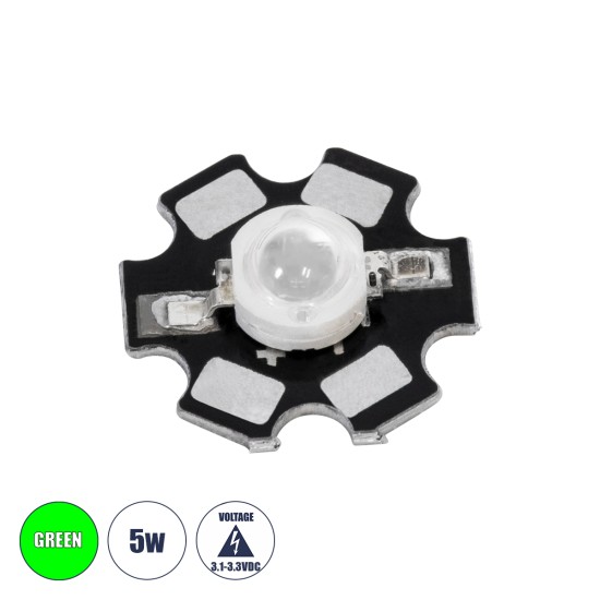 73751 High Power Star LED - Υψηλής Ισχύος Star LED 5W DC 3.2V Πράσινο Φ2 x Υ0.6cm - 2 Χρόνια Εγγύηση