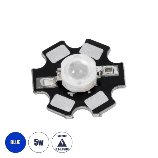 73754 High Power Star LED - Υψηλής Ισχύος Star LED 5W DC 3.2V Μπλε Φ2 x Υ0.6cm - 2 Χρόνια Εγγύηση