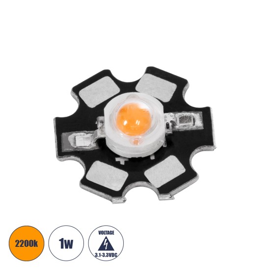 73755 High Power Star LED - Υψηλής Ισχύος Star LED 1W DC 3.2V Ultra Θερμό Λευκό 2200K Φ2 x Υ0.6cm - 2 Χρόνια Εγγύηση