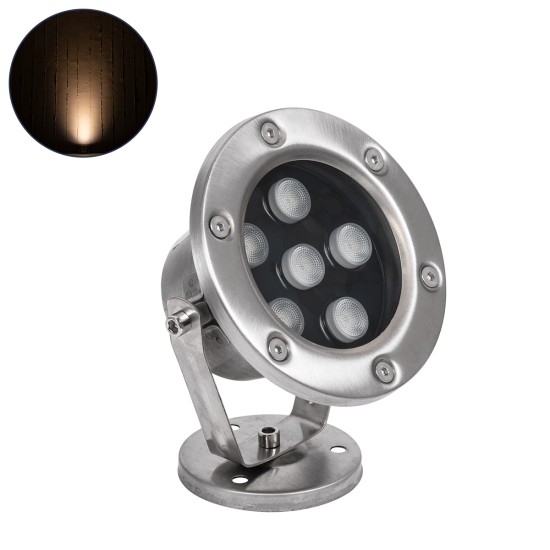 UNDERWATER-DINA 90676 Υποβρύχιος Προβολέας Σποτ για Σιντριβάνια/Πισίνες LED 6W 660lm 30° DC 24V Αδιάβροχο IP68 Θερμό Λευκό 2700K Dimmable - Ανοξείδωτο Ατσάλι 304 - Μ12 x Π12 x Υ14cm - 3 Χρόνια Εγγύηση