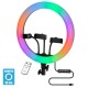 75803 Professional Digital Ring Light Φ36cm LED SMD 50W 5000lm 180° DC 5V με Καλώδιο Τροφοδοσίας USB - Ενσωματωμένο και Ασύρματο Χειριστήριο RF 2.4Ghz Εναλλαγής Χρωμάτων & 3 Βάσεις Τηλεφώνου - Πολύχρωμο RGBW+WW Dimmable