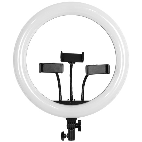 75803 Professional Digital Ring Light Φ36cm LED SMD 50W 5000lm 180° DC 5V με Καλώδιο Τροφοδοσίας USB - Ενσωματωμένο και Ασύρματο Χειριστήριο RF 2.4Ghz Εναλλαγής Χρωμάτων & 3 Βάσεις Τηλεφώνου - Πολύχρωμο RGBW+WW Dimmable