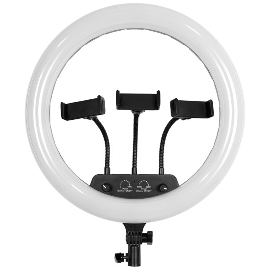 75804 Professional Digital Ring Light Φ36cm LED SMD 50W 5000lm 180° AC 230V με Καλώδιο Τροφοδοσίας Πρίζας - Ασύρματο Χειριστήριο RF 2.4Ghz Εναλλαγής Χρωμάτων & 3 Βάσεις Τηλεφώνου - Πολύχρωμο RGBW+WW Dimmable