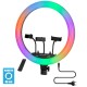 75805 Professional Digital Ring Light Φ46cm LED SMD 70W 7000lm 180° AC 230V με Καλώδιο Τροφοδοσίας Πρίζας - Ασύρματο Χειριστήριο RF 2.4Ghz Εναλλαγής Χρωμάτων & 3 Βάσεις Τηλεφώνου - Πολύχρωμο RGBW+WW Dimmable