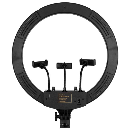 75805 Professional Digital Ring Light Φ46cm LED SMD 70W 7000lm 180° AC 230V με Καλώδιο Τροφοδοσίας Πρίζας - Ασύρματο Χειριστήριο RF 2.4Ghz Εναλλαγής Χρωμάτων & 3 Βάσεις Τηλεφώνου - Πολύχρωμο RGBW+WW Dimmable