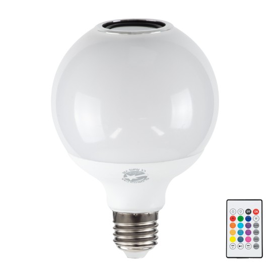 76072 Λάμπα LED E27 G95 Γλόμπος 12W 780lm 260° με Ενσωματωμένο Bluetooth Ηχείο 3W AC 220-240V IP20 Φ9.5 x Υ13.5cm - Εναλλαγή Φωτισμού μέσω Τηλεχειριστηρίου & Μέσω Smart Home Εφαρμογής HappyLighting APP - Πολύχρωμο RGBW - 2 Years Warranty