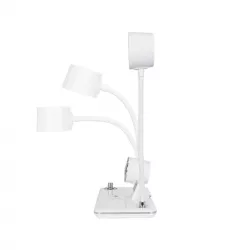 OLDY 76557 Μοντέρνο Επιτραπέζιο Φωτιστικό Γραφείου με Ασύρματη Φόρτιση 15W 3A, 5W Bluetooth Ηχείο & Ψηφιακό Ρολόι LED 3W 300lm 120° DC 5V με USB-C IP20 Ρυθμιζόμενο Λευκό CCT με Αφή 2700K/4500K/6000K Dimmable - Sanan SMD Chip - Λευκό - Μ13 x Π25 x Υ43c