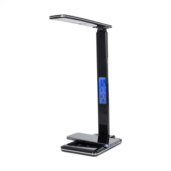 ZENTIME 76564 Μοντέρνο Επιτραπέζιο Φωτιστικό Γραφείου με Ασύρματη Φόρτιση 10W 2A & Ψηφιακό Ρολόι LED 3.5W 350lm 120° DC 5V με USB-C IP20 Ρυθμιζόμενο Λευκό CCT με Αφή 2700K/4500K/6000K Dimmable - Sanan SMD Chip - Μαύρο - Μ18 x Π12 x Υ40cm - 2 Χρόνια Εγ