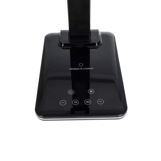 ZENTIME 76564 Μοντέρνο Επιτραπέζιο Φωτιστικό Γραφείου με Ασύρματη Φόρτιση 10W 2A & Ψηφιακό Ρολόι LED 3.5W 350lm 120° DC 5V με USB-C IP20 Ρυθμιζόμενο Λευκό CCT με Αφή 2700K/4500K/6000K Dimmable - Sanan SMD Chip - Μαύρο - Μ18 x Π12 x Υ40cm - 2 Χρόνια Εγ