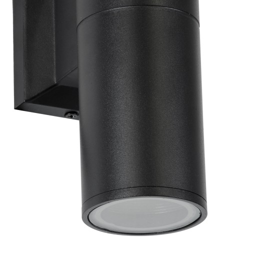 WALLY 77873 Μοντέρνο Φωτιστικό Τοίχου - Απλίκα με Ντουί 2 x GU10 AC 220-240V Αδιάβροχο IP65 - Μαύρο Ματ - Μ6.4 x Π11 x Υ25cm