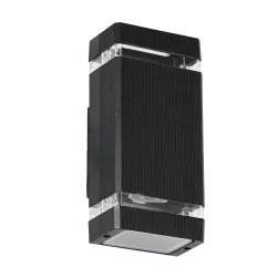 QUATRO 77893 Μοντέρνο Φωτιστικό Τοίχου - Απλίκα με Ντουί 2 x GU10 AC 220-240V Αδιάβροχο IP65 - Μαύρο Ματ - Μ11 x Π10 x Υ25.5cm