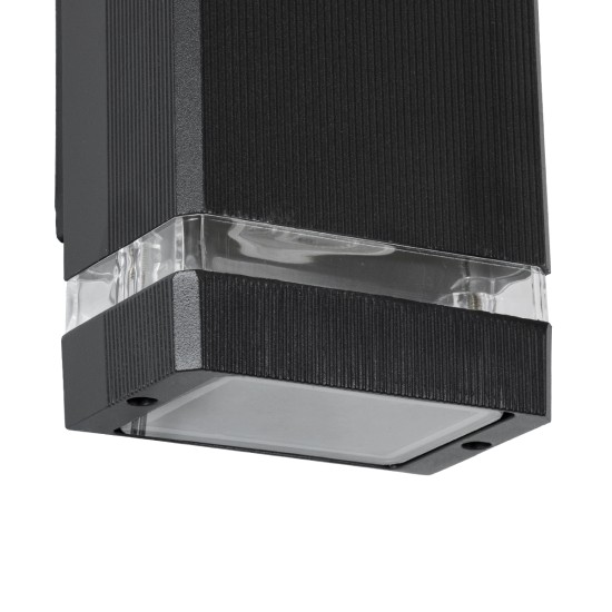 QUATRO 77893 Μοντέρνο Φωτιστικό Τοίχου - Απλίκα με Ντουί 2 x GU10 AC 220-240V Αδιάβροχο IP65 - Μαύρο Ματ - Μ11 x Π10 x Υ25.5cm