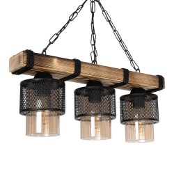 GLORA 201-0009 Vintage Κρεμαστό Φωτιστικό Οροφής με Ντουί 3 x E27 AC 220-240V IP20 - Μπεζ & Μαύρο - Μ50 x Π12 x Υ21cm