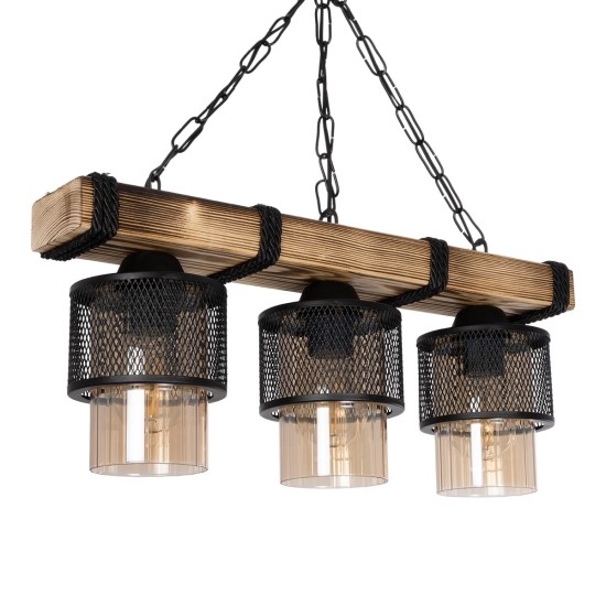 GLORA 201-0009 Vintage Κρεμαστό Φωτιστικό Οροφής με Ντουί 3 x E27 AC 220-240V IP20 - Μπεζ & Μαύρο - Μ50 x Π12 x Υ21cm