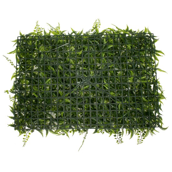 FERN 78402 Τεχνητό Πάνελ Φυλλωσιάς / Κάθετος Κήπος Νάνος Φτέρη, Νάνος Κισσός & Νάνος Δάφνη - Πράσινο - Μ60 x Π9 x Υ40cm