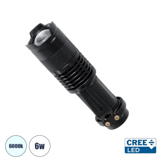 79020 Φορητός Φακός Χειρός CREE LED 6W 480lm - Ψυχρό Λευκό 6000K - Φ2.5 x Υ9.2cm