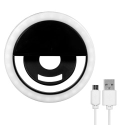 79043 Selfie Ring Light LED SMD 2W 200 lm Μαύρο Σώμα με Ενσωματωμένη Επαναφορτιζόμενη Μπαταρία 500mAh & Καλώδιο Φόρτισης Micro USB Ψυχρό Λευκό 6000 K για Κινητό Τηλέφωνο και Tablet Φ8.5 x Υ2.5cm