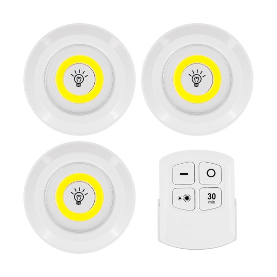 79044 Φωτιστικά Νυκτός Μπαταρίας LED COB 6W 600lm με Timer & Ασύρματο Χειριστήριο RF - ΣΕΤ 3 Τεμαχίων Ψυχρό Λευκό 6000K