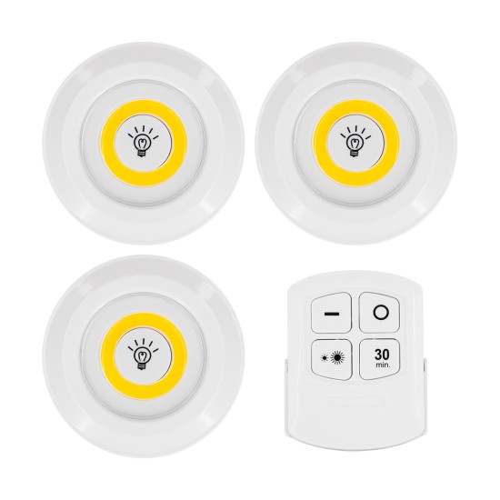 79045 Φωτιστικά Νυκτός Μπαταρίας LED COB 6W 600lm με Timer & Ασύρματο Χειριστήριο RF - ΣΕΤ 3 Τεμαχίων Θερμό Λευκό 3000K