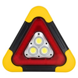 HELPLAMP 79081 Προβολέας Φακός Τρίγωνο Ασφαλείας LED 35W 3500lm 120° DC 5V με Φωτοβολταϊκό Panel 5V 0.3W & Επαναφορτιζόμενη Μπαταρία Li-ion 3.2V 2000mAh Αδιάβροχο IP54 Ψυχρό Λευκό 6000K - Sanan COB Chip - Κόκκινο & Κίτρινο - Μ27 x Π5 x Υ24cm - 2 Χ