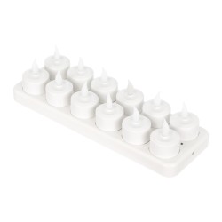 FIREFLAME 79565 Διακοσμητικά Κεράκια Ρεσώ με Εφέ Κινούμενης Φλόγας & Βάση Φόρτισης LED 0.2W 5lm 180° DC 1.2V με 12x Επαναφορτιζόμενες Μπαταρίες Ni-MH IP20 Θερμό Λευκό 2700K - Λευκό - Μ3.9 x Π3.9 x Υ4.9cm - Πακέτο 6 Τεμαχίων - 2 Χρόνια Εγγύηση