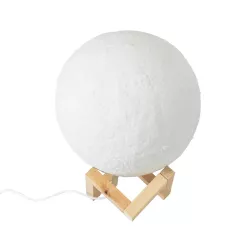 MOON 79607-S Επιτραπέζιο Φωτιστικό LED 3W 150lm 360° DC 5V IP20 RGB Dimmable Λευκό Πλαστικό με Μπεζ Ξύλο - Λειτουργία μόνο σε ρεύμα, χωρίς μπαταρίες - Μ20 x Π20 x Υ23cm - 2 Χρόνια Εγγύηση