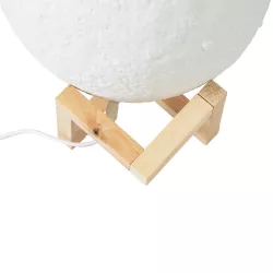 MOON 79607-S Επιτραπέζιο Φωτιστικό LED 3W 150lm 360° DC 5V IP20 RGB Dimmable Λευκό Πλαστικό με Μπεζ Ξύλο - Λειτουργία μόνο σε ρεύμα, χωρίς μπαταρίες - Μ20 x Π20 x Υ23cm - 2 Χρόνια Εγγύηση