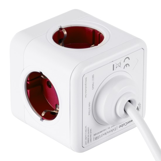 TRAVEL PowerCube PRO Certified 79642 Πολύπριζο 6 Θέσεων με 1.5m Kαλώδιο - 4 Πρίζες Ασφαλείας Childproof EU Schuko AC 220-240V & 2 Πρίζες USB Max 2.1A/DC 5V Μ7.5 x Π7.5 x Υ7.5 - Λευκό με Κόκκινο - Max Load 3680W/16A