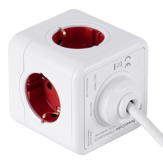 TRAVEL PowerCube PRO Certified 79645 Πολύπριζο 5 Θέσεων με 1.5m Kαλώδιο - 5 Πρίζες Ασφαλείας Childproof EU Schuko AC 220-240V Μ7.5 x Π11.5 x Υ7.5 - Λευκό με Κόκκινο - Max Load 3680W/16A