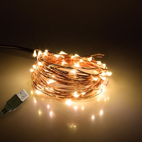 79721 Διακοσμητική Γιρλάντα 5 Μέτρων 50 LED USB 5 Volt 3 Watt με Χάλκινο Συρμάτινο Καλώδιο Θερμό Λευκό 3000K