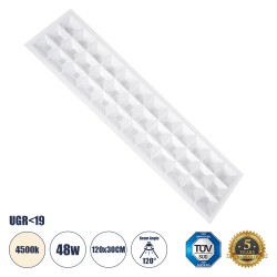 ZEUS 60972 Χωνευτό Panel Οροφής 120x30 με Anti Glare Reflector LED 48W 7200lm 120° CRI≥85Ra UGR<19 AC 220-240V IP20 Φυσικό Λευκό 4500K - Lumileds SMD Chip & TÜV SÜD Driver - Λευκό Γαλακτερό - Μ120 x Π30 x Υ3.3cm / Q116 x 26cm - 5 Χρόνια Εγγύηση
