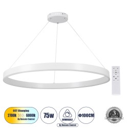 VENOM 61183 Μοντέρνο Κρεμαστό Φωτιστικό Οροφής LED 75W 8818lm 120° AC 220-240V IP20 Ρυθμιζόμενο Λευκό CCT με Χειριστήριο από 2700K έως 6000K Dimmable - Lumileds SMD Chip - Λευκό Ματ - Μ100 x Π100 x Υ6.5cm - 3 Χρόνια Εγγύηση