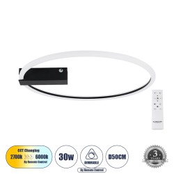 CINDERELLA 60980 Φωτιστικό Οροφής Δαχτυλίδι-Κύκλος LED CCT 30W 3360lm 360° AC 220-240V - Εναλλαγή Φωτισμού μέσω Τηλεχειριστηρίου All In One Ψυχρό 6000k+Φυσικό 4500k+Θερμό 2700k Dimmable Φ50cm - Μαύρο - 3 Years Warranty