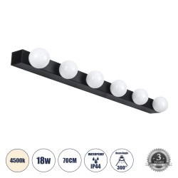 BELLA 60452 Μοντέρνο Φωτιστικό Τοίχου - Απλίκα Καθρέπτη Μπάνιου LED 18W 2052lm 300° AC 220-240V IP44 Φυσικό Λευκό 4500K - Bridgelux COB Chip & TÜV SÜD Driver - Μαύρο Ματ & Λευκό - Μ70 x Π11 x Υ6cm - 3 Χρόνια Εγγύηση