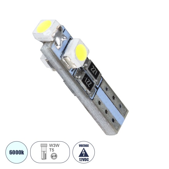 T5 81029 Λάμπα Αυτοκινήτου LED 3xSMD1210 0.48W 18lm 360° DC 12-16V IP20 Φ0.6 x Υ2cm Ψυχρό Λευκό 6000K