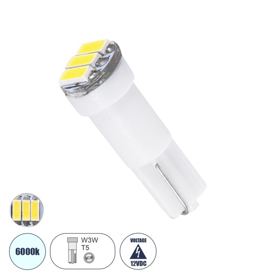 T5 81036 Λάμπα Αυτοκινήτου LED 3xSMD4014 0.9W 135lm 120° DC 12-16V IP20 Φ0.6 x Υ1.8cm Ψυχρό Λευκό 6000K