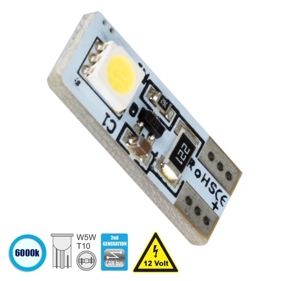 T10 W5W 81087 Λάμπα Αυτοκίνητου  2rd Generation Can-Bus Series LED 2 SMD 5050 1.6W 240lm 360° DC 12V IP20 Ψυχρό Λευκό 6000K