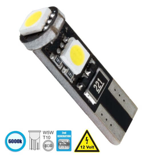 T10 W5W 81088 Λάμπα Αυτοκίνητου  2rd Generation Can-Bus Series LED 3 SMD 5050 2W 300lm 360° DC 12V IP20 Ψυχρό Λευκό 6000K