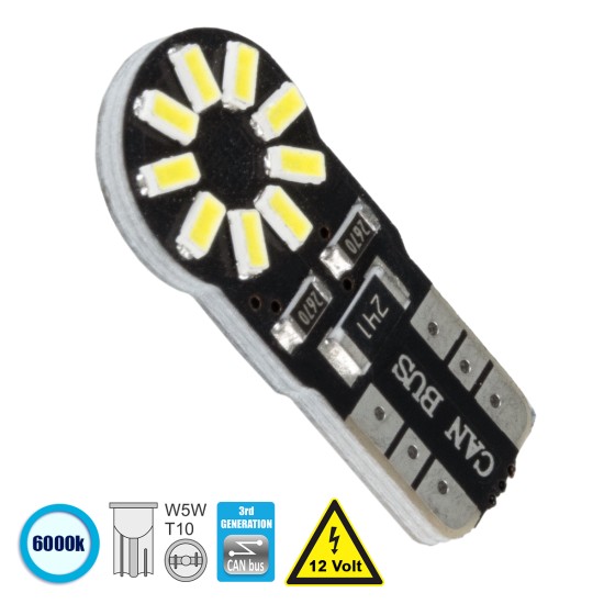 T10 W5W 81100 Λάμπα Αυτοκίνητου  3rd Generation Can-Bus Series LED 18 SMD 3014 2.8W 420lm 360° DC 12V IP20 Ψυχρό Λευκό 6000K