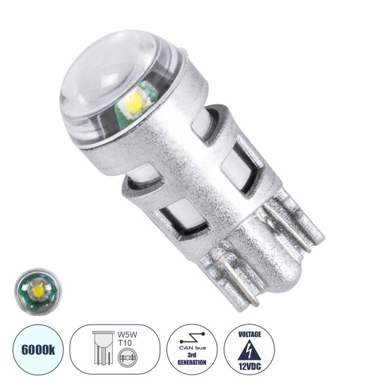 T10 W5W 81101 Λάμπα Αυτοκινήτου LED  3rd Generation Can-Bus Extreme Series 1xCREE-XPE 5W 350lm 120° DC 12-16V IP20 Φ1 x Υ2.5cm Ψυχρό Λευκό 6000K