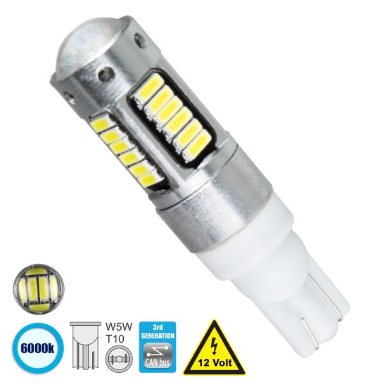 T10 W5W 81108 Λάμπα Αυτοκίνητου  3rd Generation Can-Bus Series LED 30 SMD 4014 6W 900lm 360° DC 12V IP20 Ψυχρό Λευκό 6000K