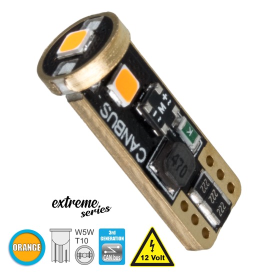 T10 W5W 81117 Λάμπα Αυτοκίνητου  3rd Generation Can-Bus Extreme Series LED 3 SMD 3030 3W 360lm 360° DC 12V IP20 Πορτοκαλί