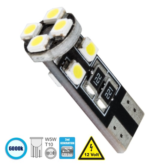 T10 W5W 81119 Λάμπα Αυτοκίνητου  2rd Generation Can-Bus Series LED 8 SMD 1210 2.6W 390lm 360° DC 12V IP20 Ψυχρό Λευκό 6000K