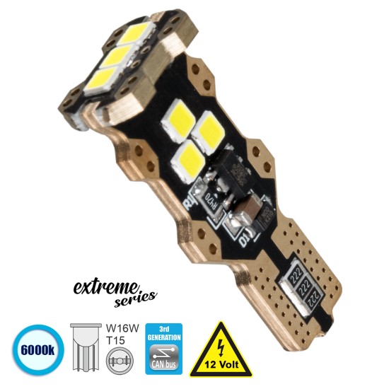 T10 W5W 81132 Λάμπα Αυτοκίνητου T15 - W16W 3rd Generation Can-Bus Extreme Series LED 9 SMD 3030 8W 1200lm 360° DC 12V IP20 Ψυχρό Λευκό 6000K