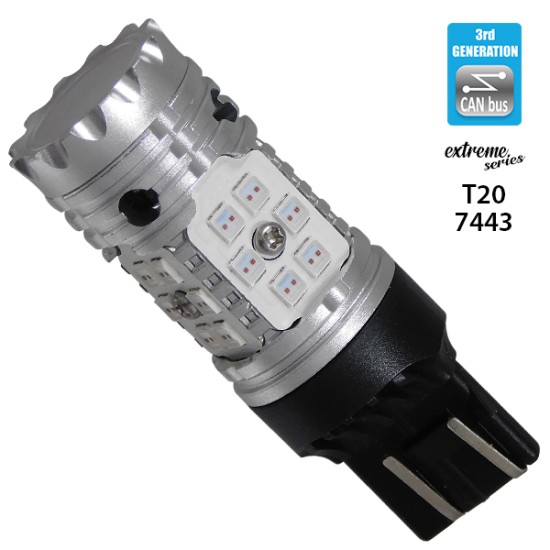 Λαμπτήρας LED Extreme Series Can-Bus 3ης Γενιάς με βάση T20 7443 15W 12v Κόκκινος για Πορείας Στοπ GloboStar 81152