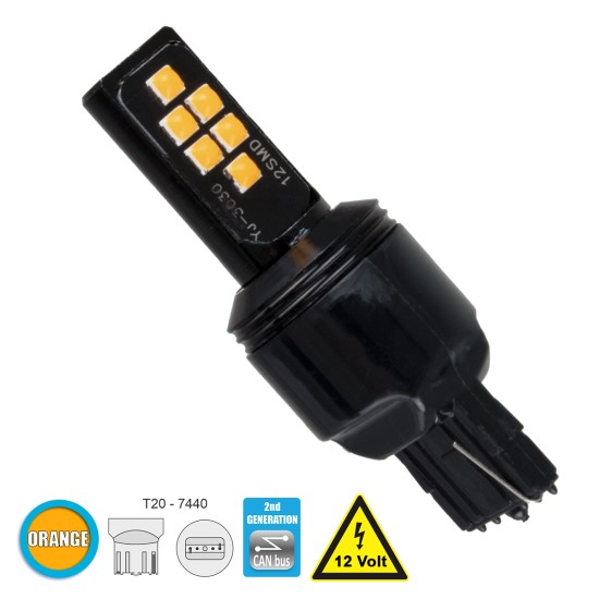 81158 Λάμπα Αυτοκίνητου T20 - 7440 - W21W 2nd Generation Can-Bus Series LED 12 SMD 3030 8W 960lm 360° DC 12V IP20 Πορτοκαλί